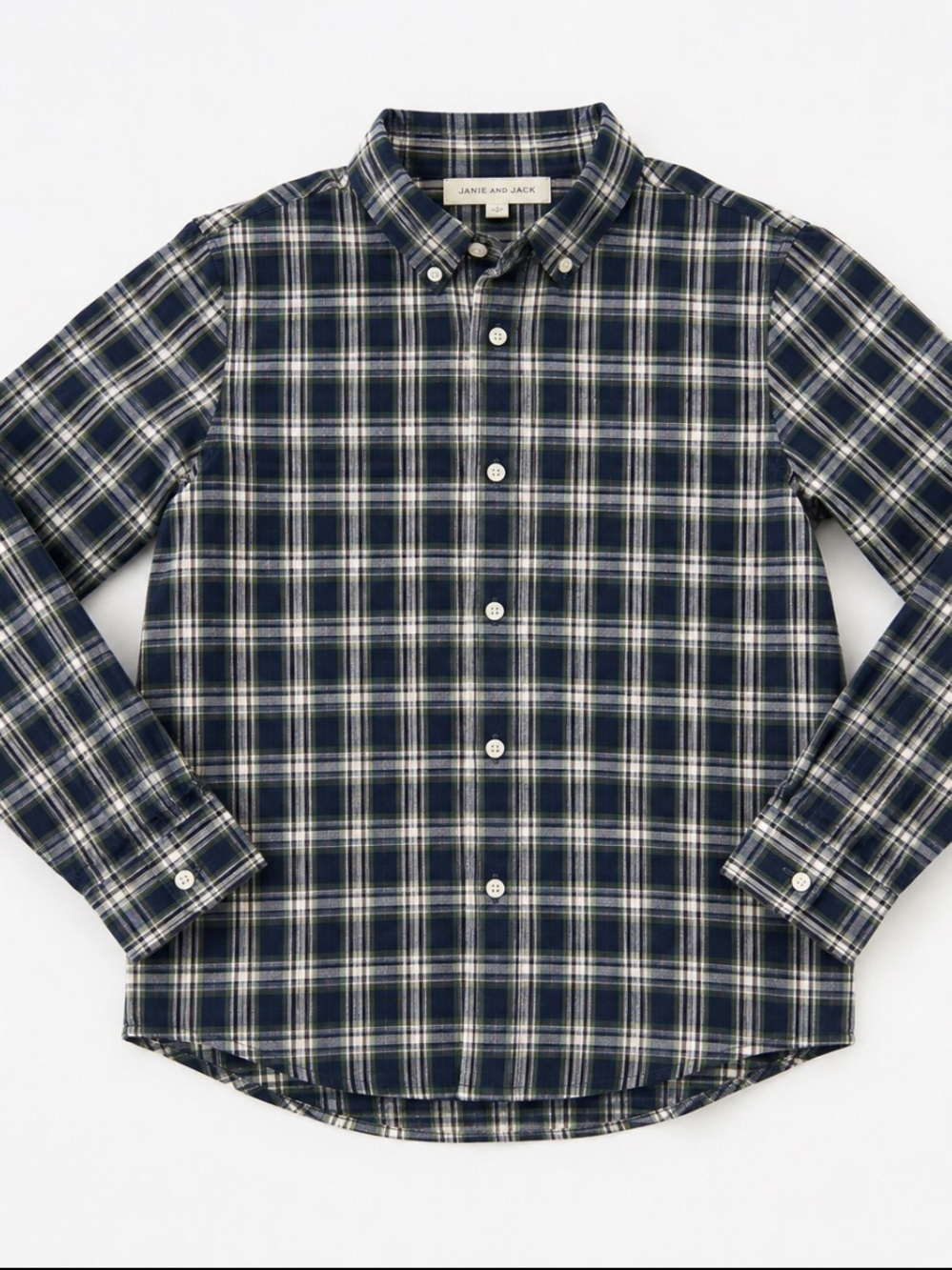 Janie and Jack Boys Navy Plaid Button Down Shirt Size 10 Classic Preppy - Picture 1 of 5